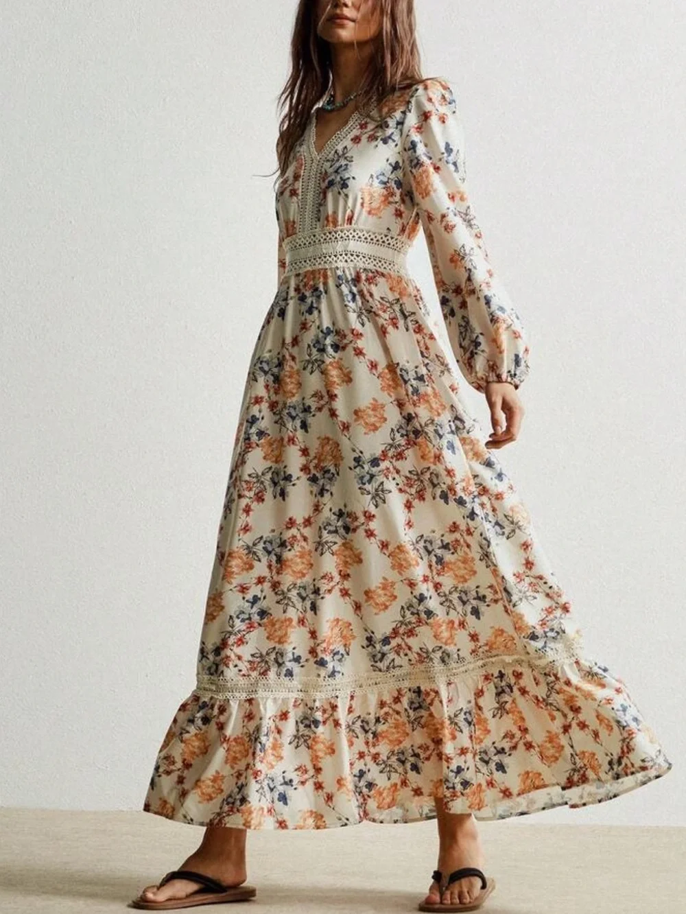 Boho floral print long sleeve maxi dress - Picture 2 of 11